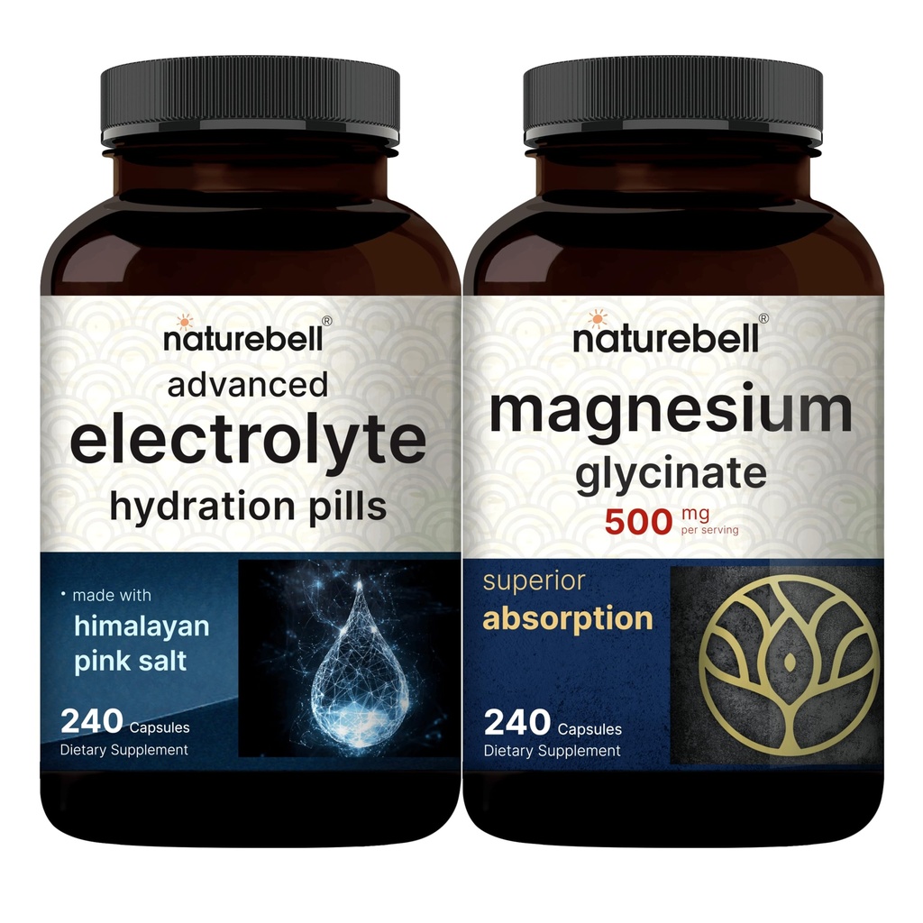 DoğaBell Magnezyum Glycinate Capsules 500 mg & Advanced Electrolyte Hydration Pills Paket | Chelated & Purified Mineral | Hızlı Hydrating Keto Electrolytes