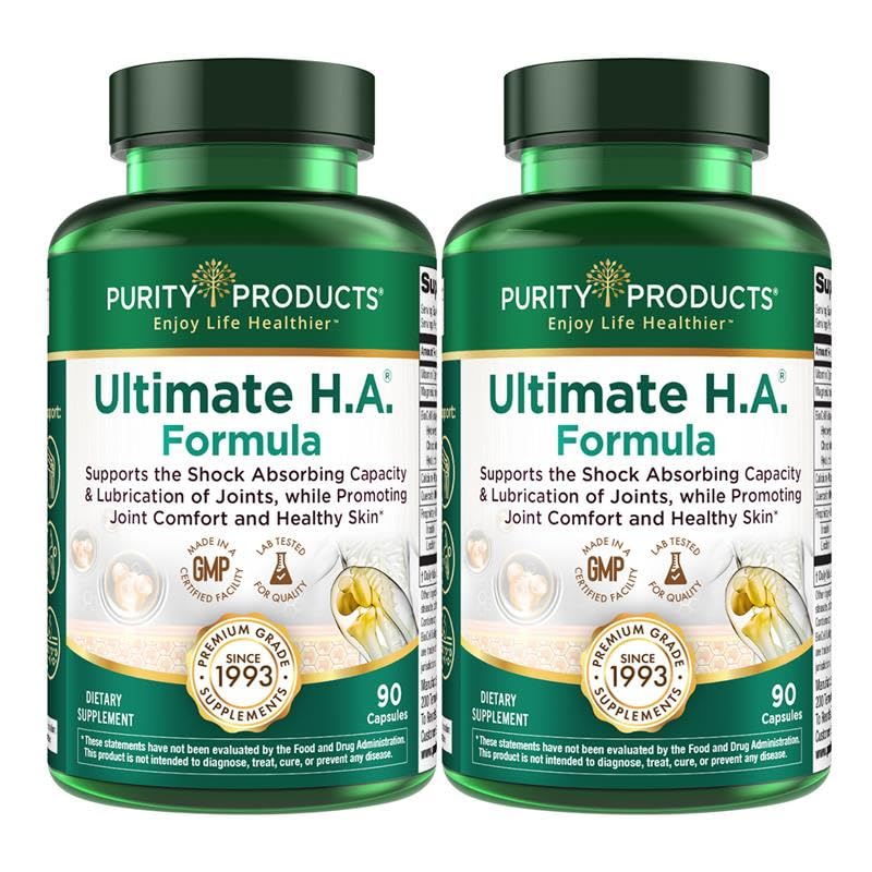 Purity Products Ultimate H.A. Formula - Clinically Studied BioCell Collagen | Dynamic Hyaluronic Acid Support for Joint Comfort & Flexibility, & Hydrated Skin - 90 Count per Bottle (2 Bottles)