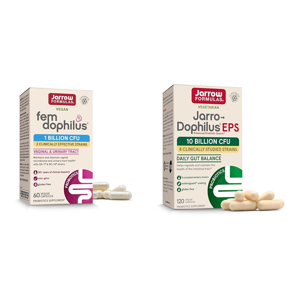Jarrow Formulas Probiyotiks Sche with Fem-Dofilius 1 Milyar CFU ve Jarro-Dofilius EPS 10 Milyar CFU, 180 Veggie Capsules