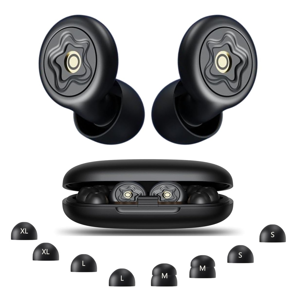 Ear Plugs for Sleeping Noise Cancelling, 50dB Reusable Silicone Earplugs for Side Sleepers, Hearing Protection Ear Plugs for Sleep, Travel, Work with Multi-Size Tips & Portable Case (Black)
