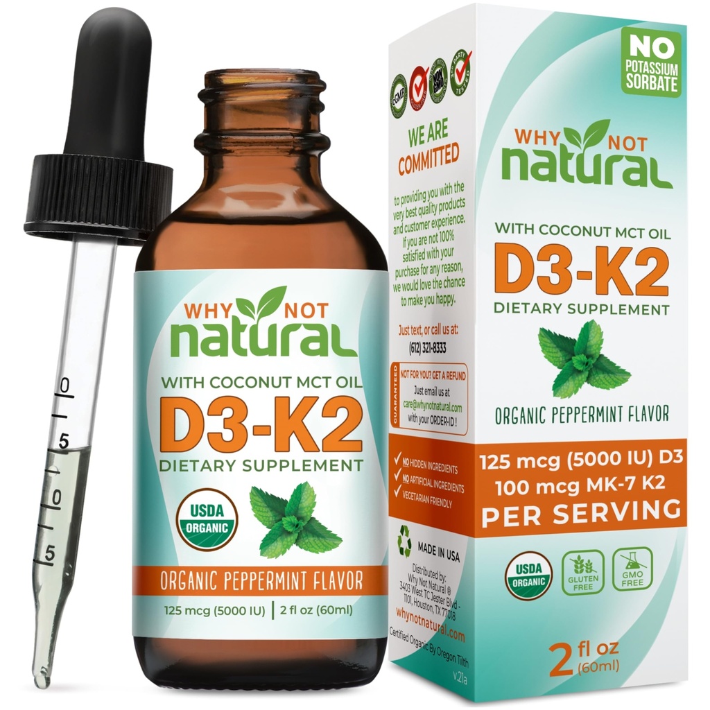 Doğal Organik Vitamin D3 K2 (MK-7) Sıvı Ölçeği Neden Değil, 5000 Dik MCT Petrolü, Güçlü Bones ve Dişler için, Kalp ve Immune Destek