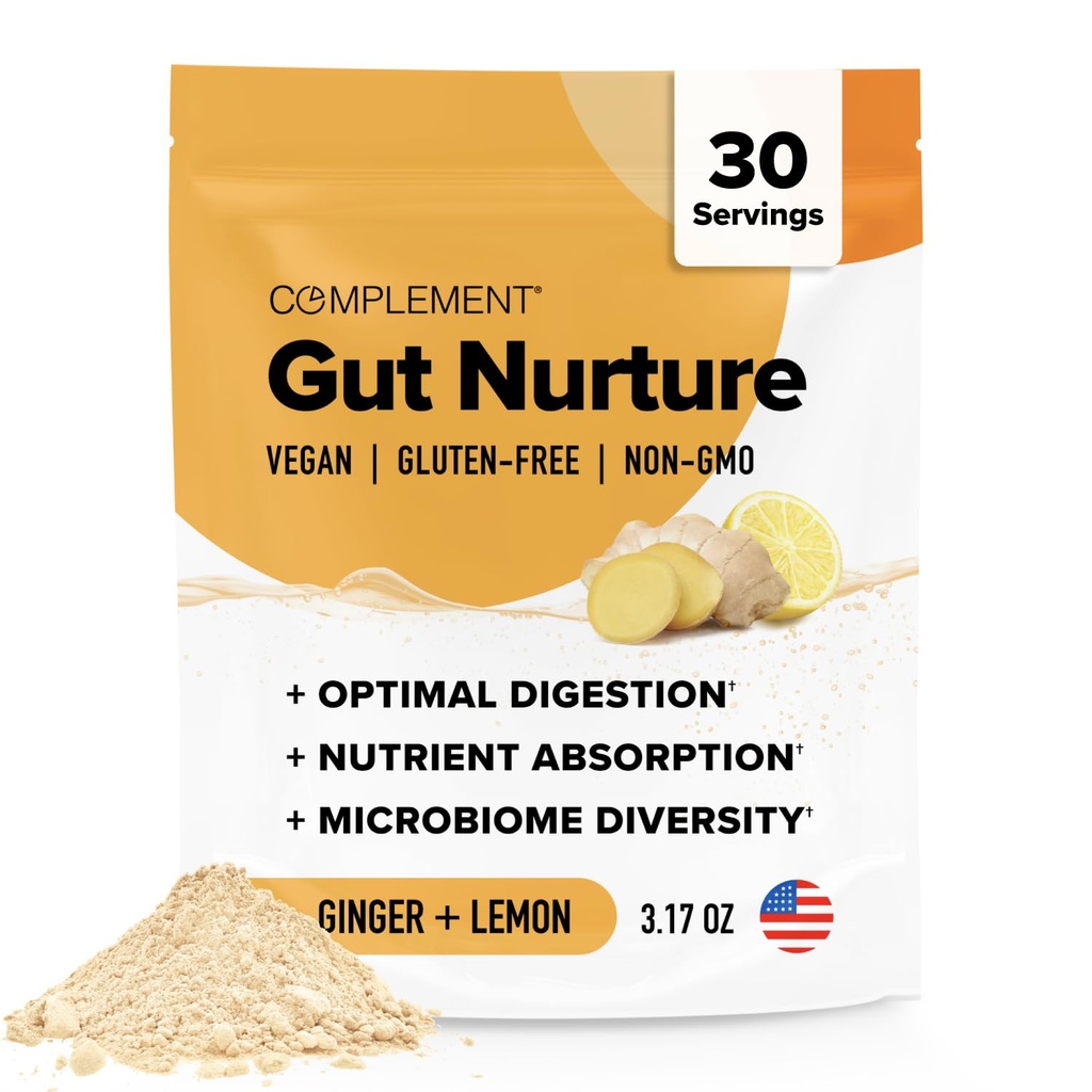 Complement Gut Nurture Prebiyotik + Postbiyotik Superfood Toz Leaky Gut Tamir, Probiyotiks for Digestive Health - Ginger Root - 30 Servisler