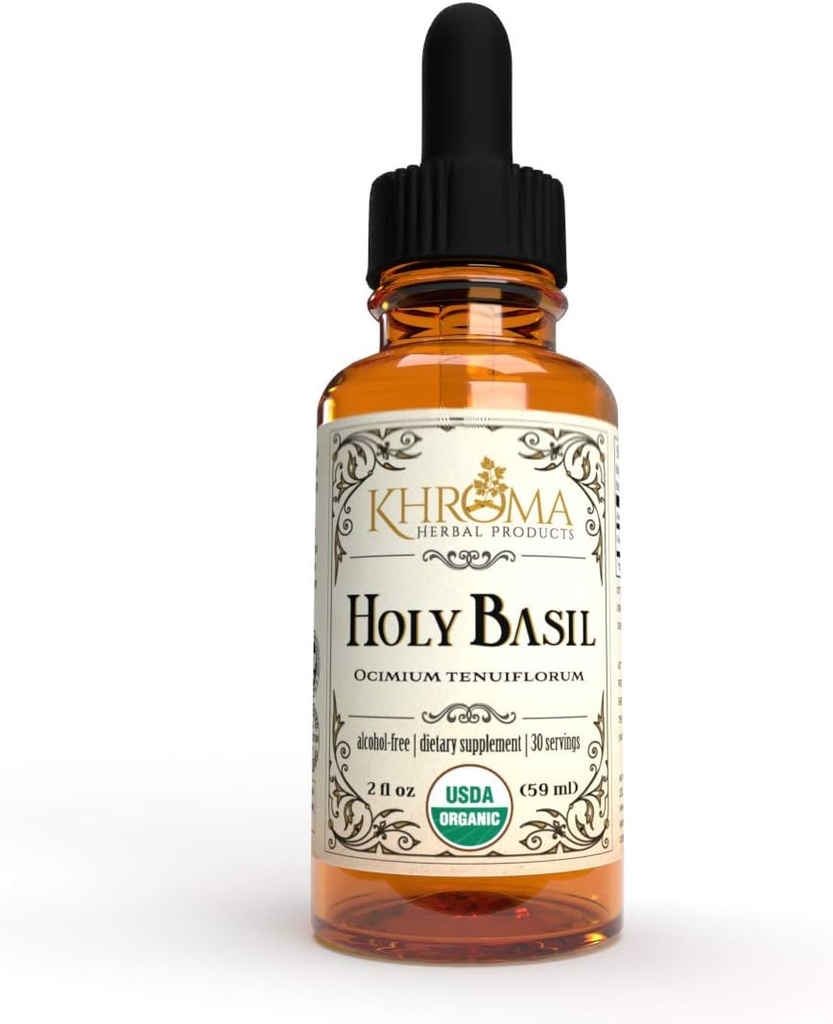 Khroma Herbal Ürünleri Organik Kutsal Basil - 2 oz Sıvı Diyetsel Supplement - 30 Maksimum Güçlü Servisler