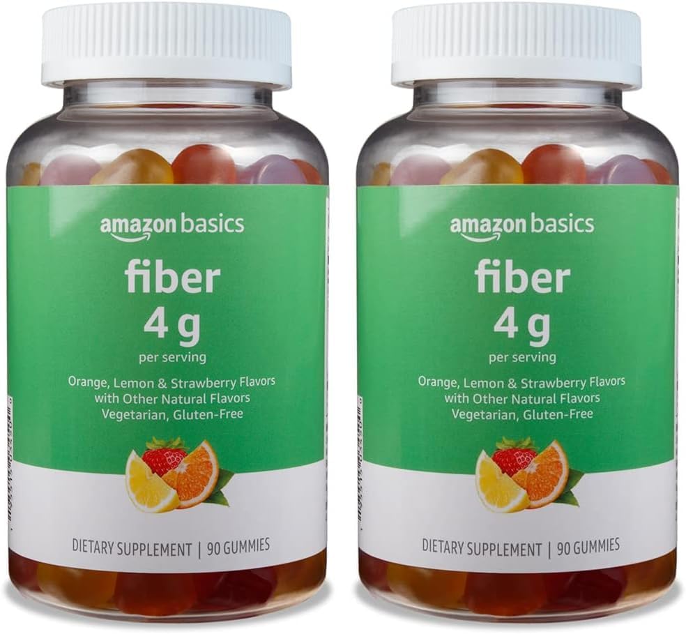 Temeller (muhtemelen Solimo Fiber 4g Gummy - Digestive Health, Supports Regularity, Orange, Lemon & Strawberry, 90 Gummies (2 per Service) (Pack of 2)