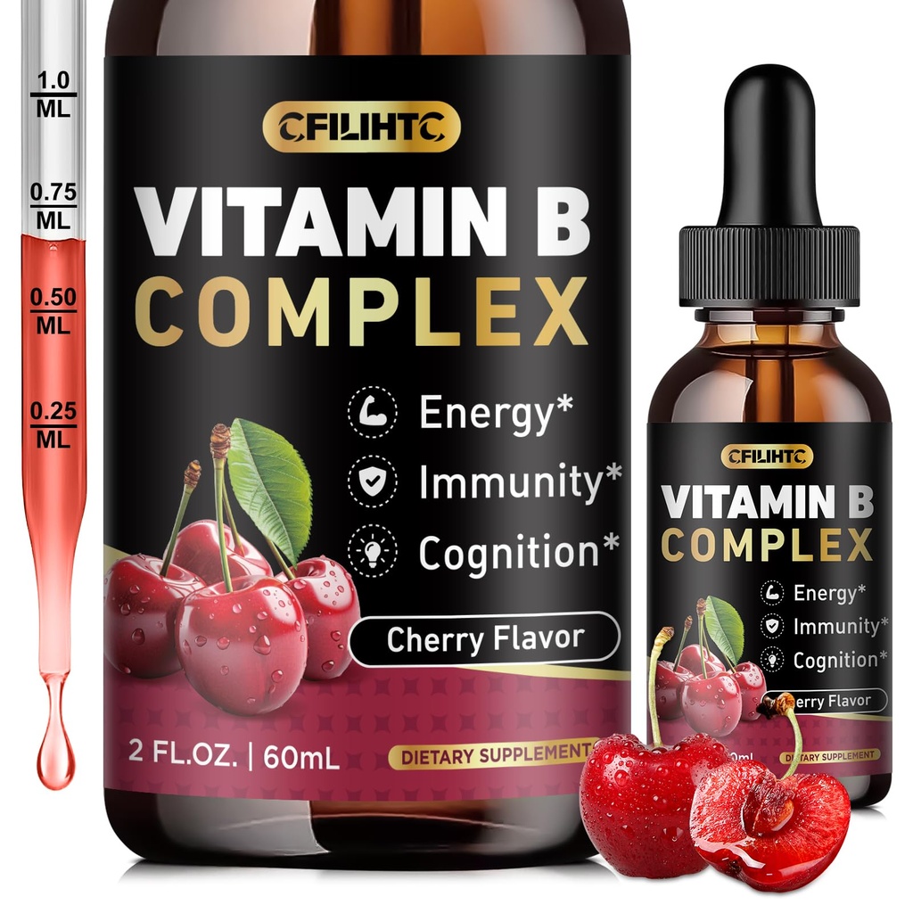 B Kompleks Vitaminleri, B1, B2, B3, B5 B6, B7, B9 & Metrik B12 Yetişkinler ve Çocuklar için Merdivenler, Vegan, Cherry Flavor