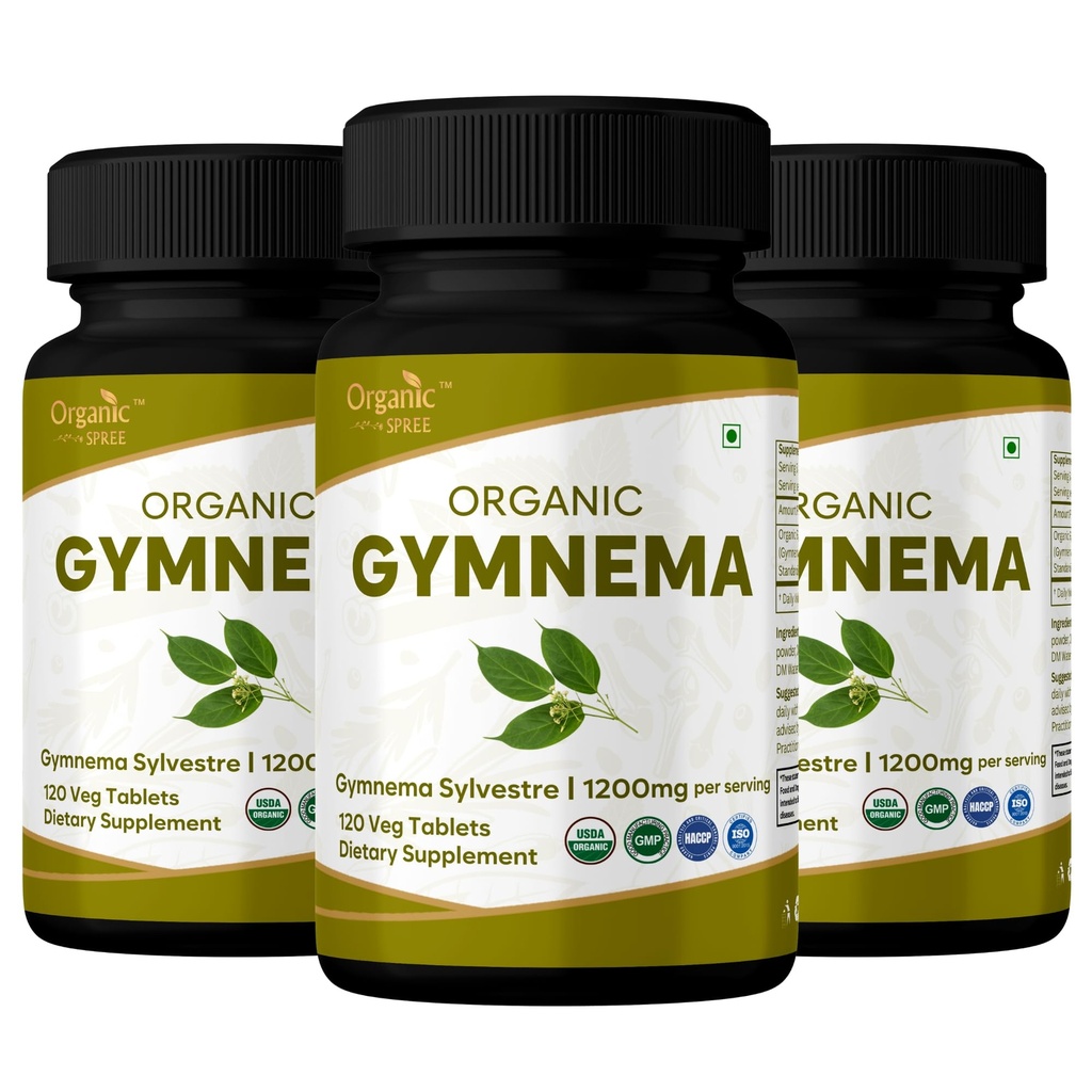 ORGANIC SPREE Gymnema 120 Tablets - Gymnema sylvestre - 60 Days Supply - Supports Metabolism & Overall Wellness* | USDA Organic, GMP, HACCP Certified - Pack of 3