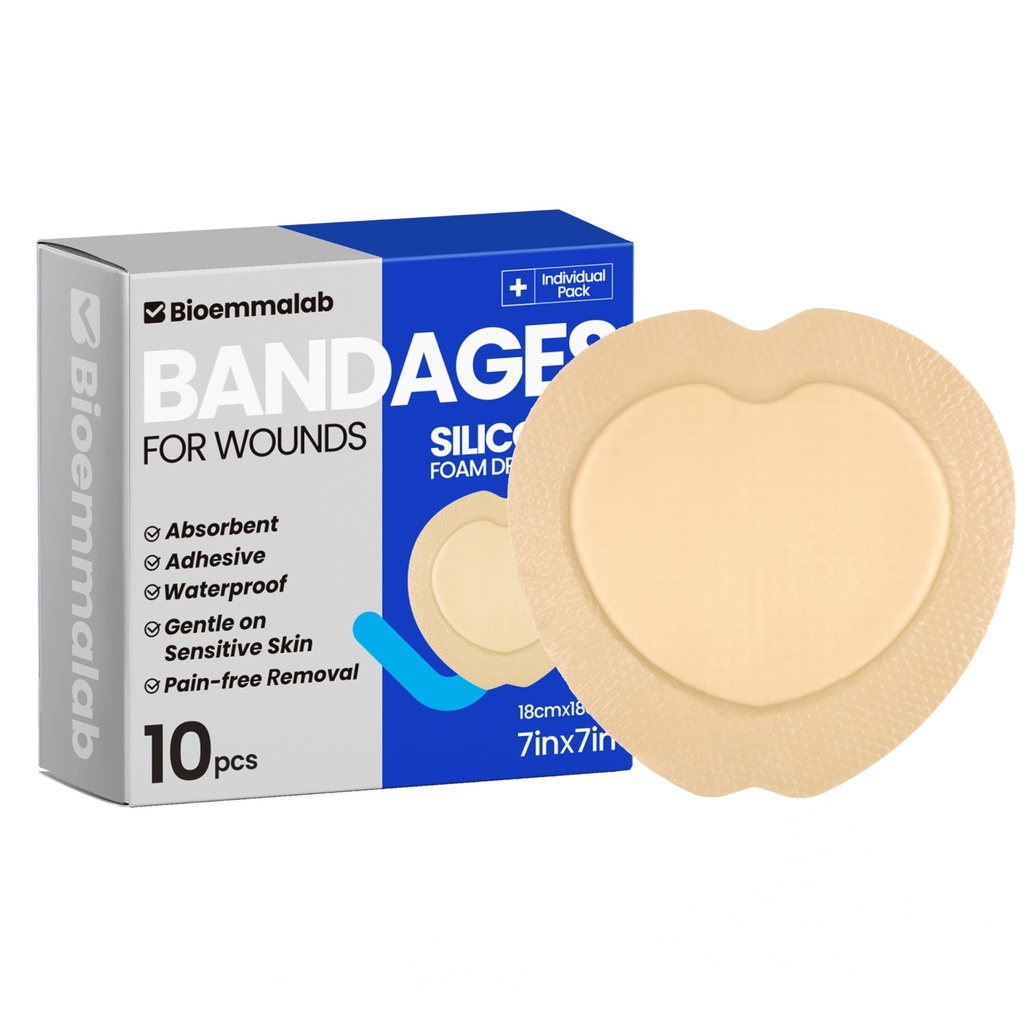 Large Waterproof Bandages 7x7 Silicone Foam Dressings Bed Sore, 10 PCS