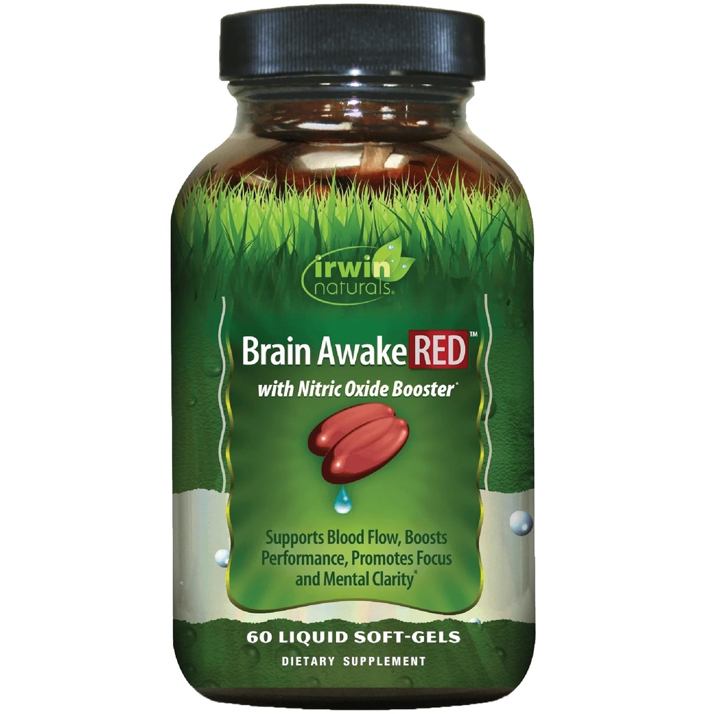 Irwin Naturals Brain Awake RED with Nitricoxy – 60 Sıvı Yumuşak-Gel - Beyin Sağlığını Destekleyin - 20 Toplam Hizmetler