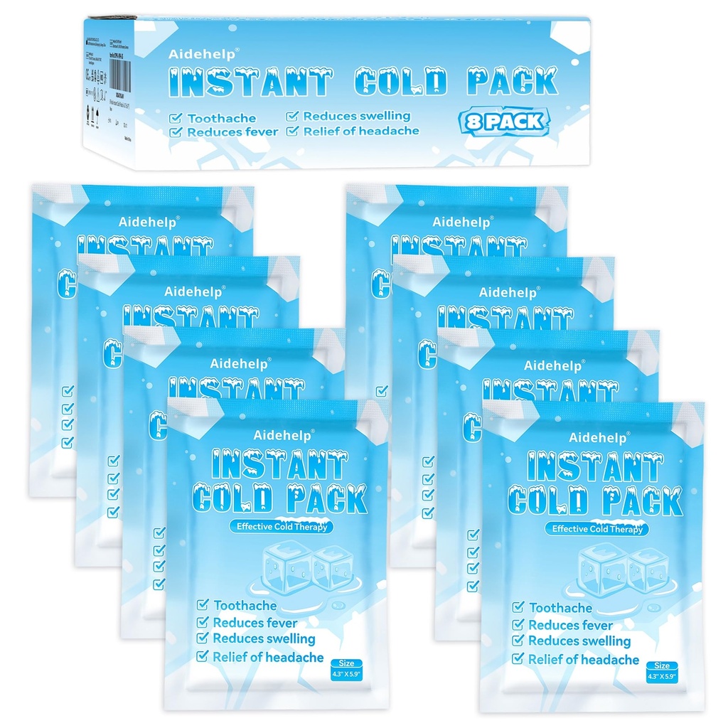 8 Pack Instant Cold Packs (4.3" x 5.9") - Disposable Ice Packs