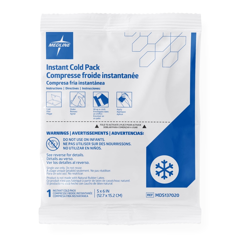 Medline Standard Instant Cold Pack, Single-Use, 5x6 Inch, Case of 50