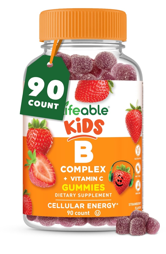 Çocuklar için Yaşama Uygun Vitamin B Kompleksi | VIT C ile | Great Tasting B Complex Gummies | Vegan Çocuklar B Kompleksi | Enerji ve Nerve Destek | 90 Gummies