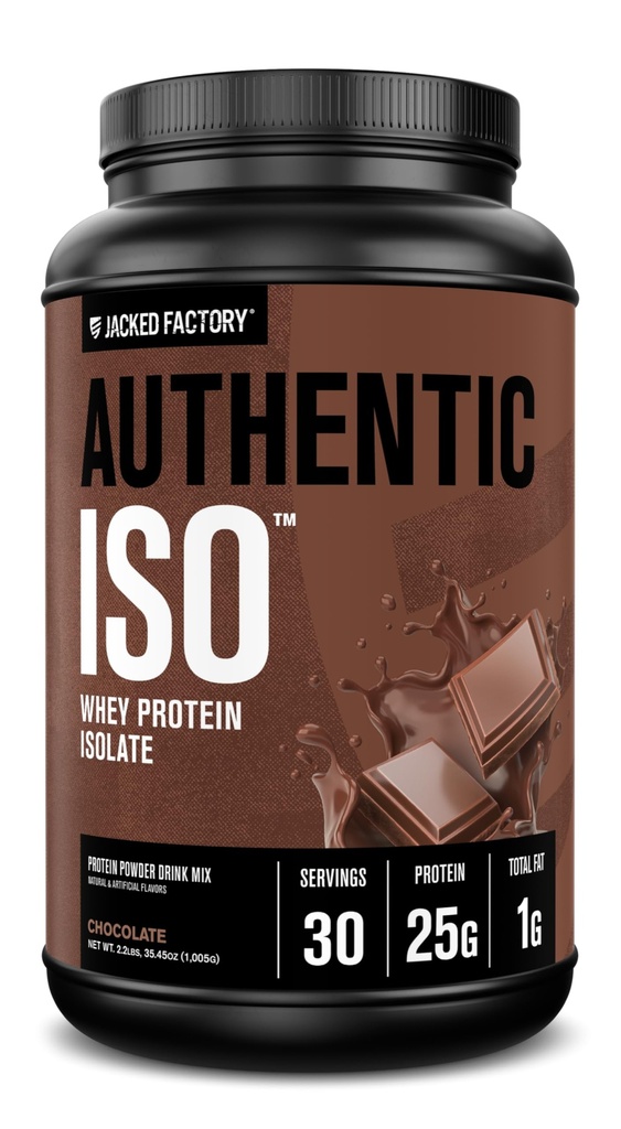 Jacked Factory Authentic ISO Whey Protein Isolate Powder - Low Carb, Non-GMO Muscle Building Protein w/No Fillers, Post Workout Recovery - 30 Servings, Chocolate