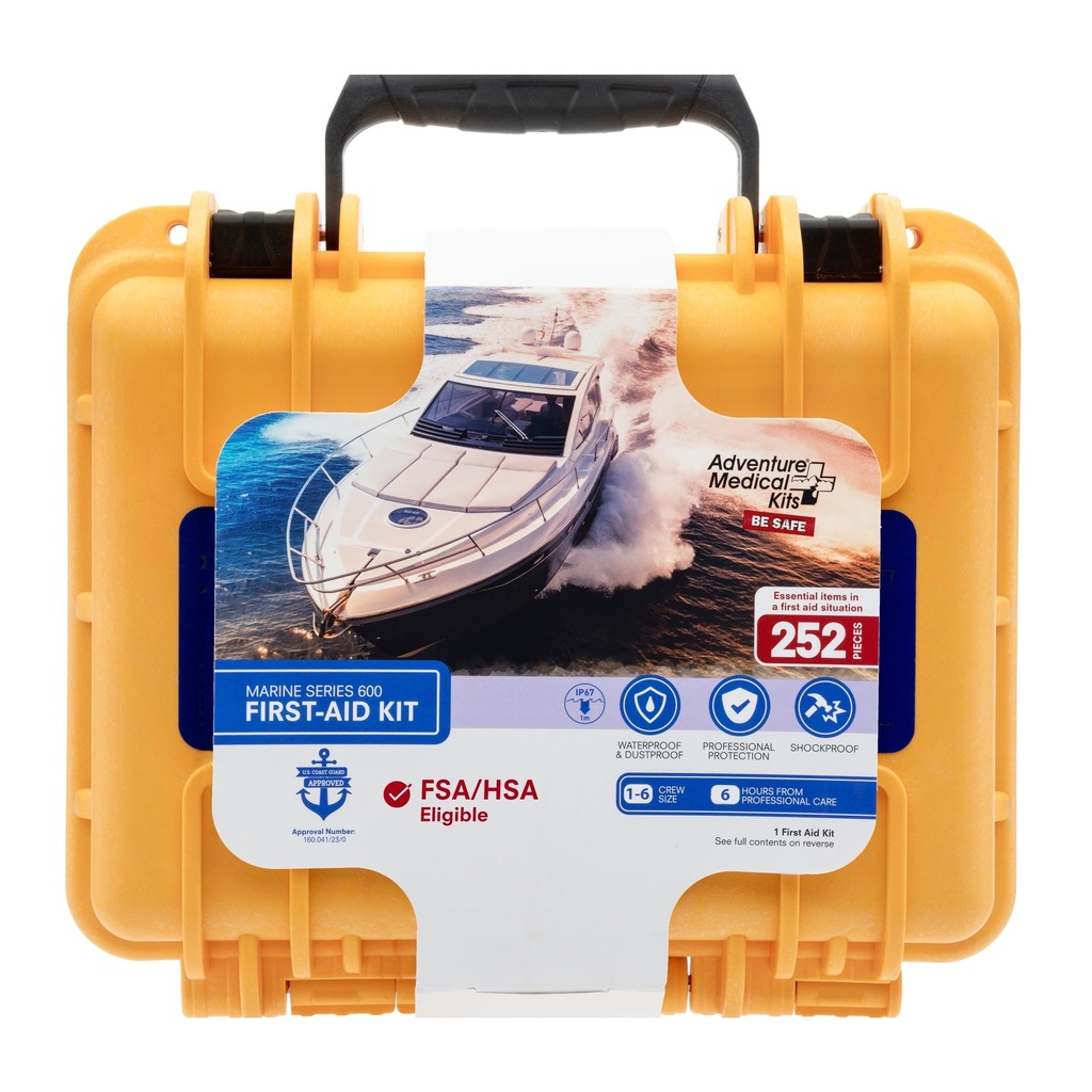 Adventure Medical Kits Marine Series Medical Kit - 600 - Boat First Aid Kit For 8 People 12 Hours From Care - Includes Emergency Medical Supplies Like Bandages, Medicine, Guide Book & More