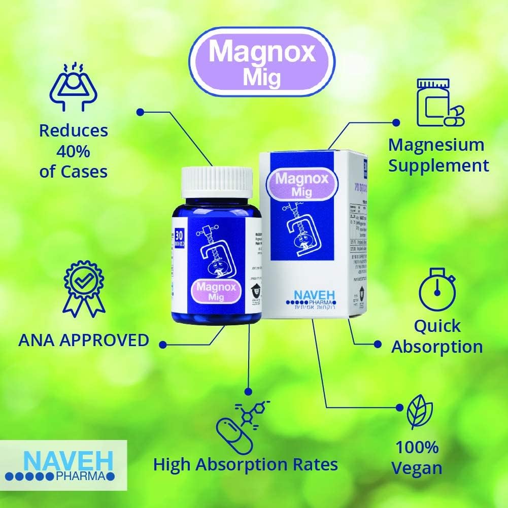 MAGNOX Mig Magnezyum Tamam Tabletleri Migraine Headaches için (30) -Naveh Pharma