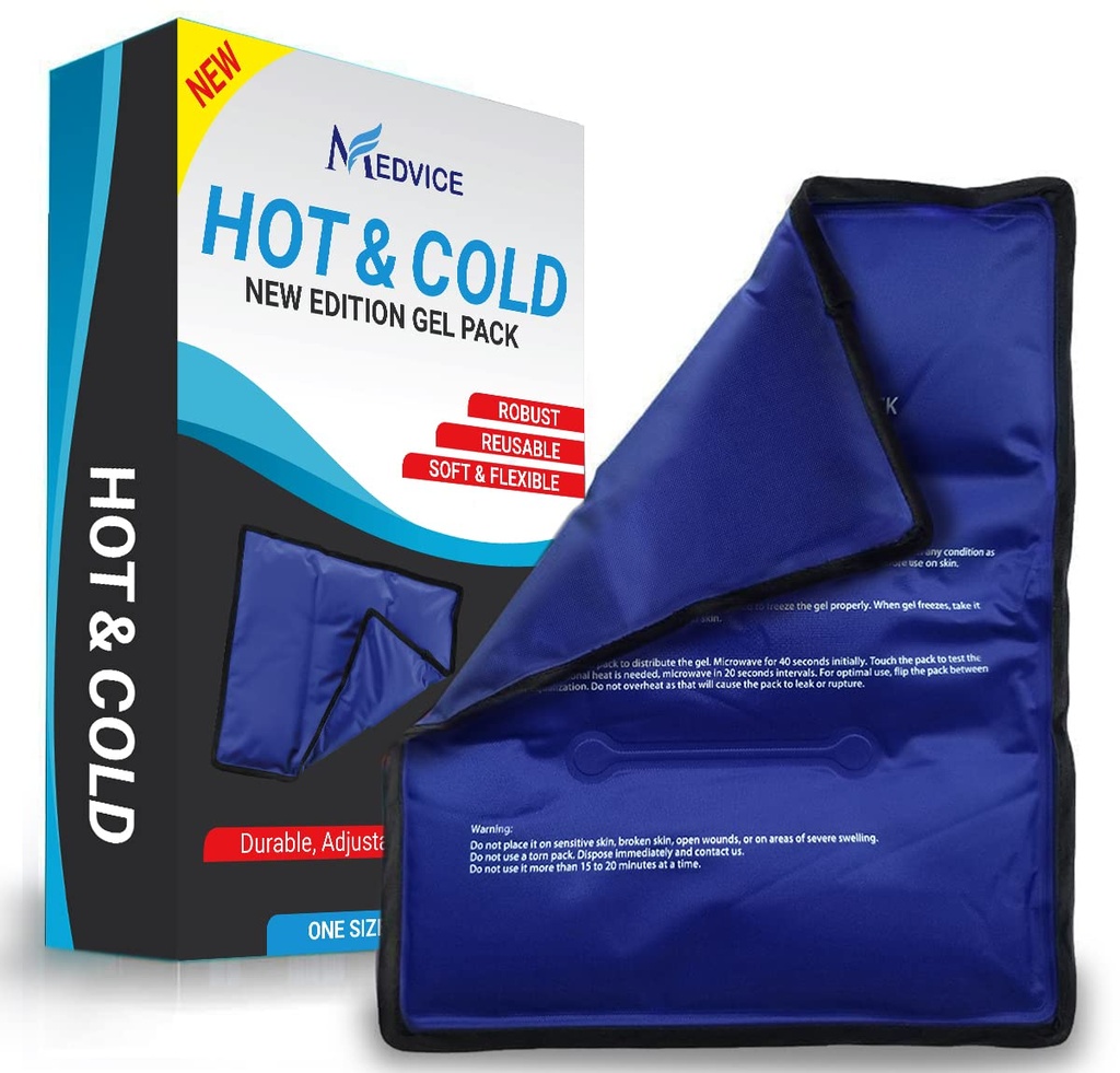 Medvice Reusable Hot and Cold Ice Packs for Injuries - Large (No Straps) | Flexible Therapy Pack for Hip, Shoulder, Knee & Back Pain, Swelling, Bruises & Recovery - Gel Pack Only - 11.5” x 14.25”
