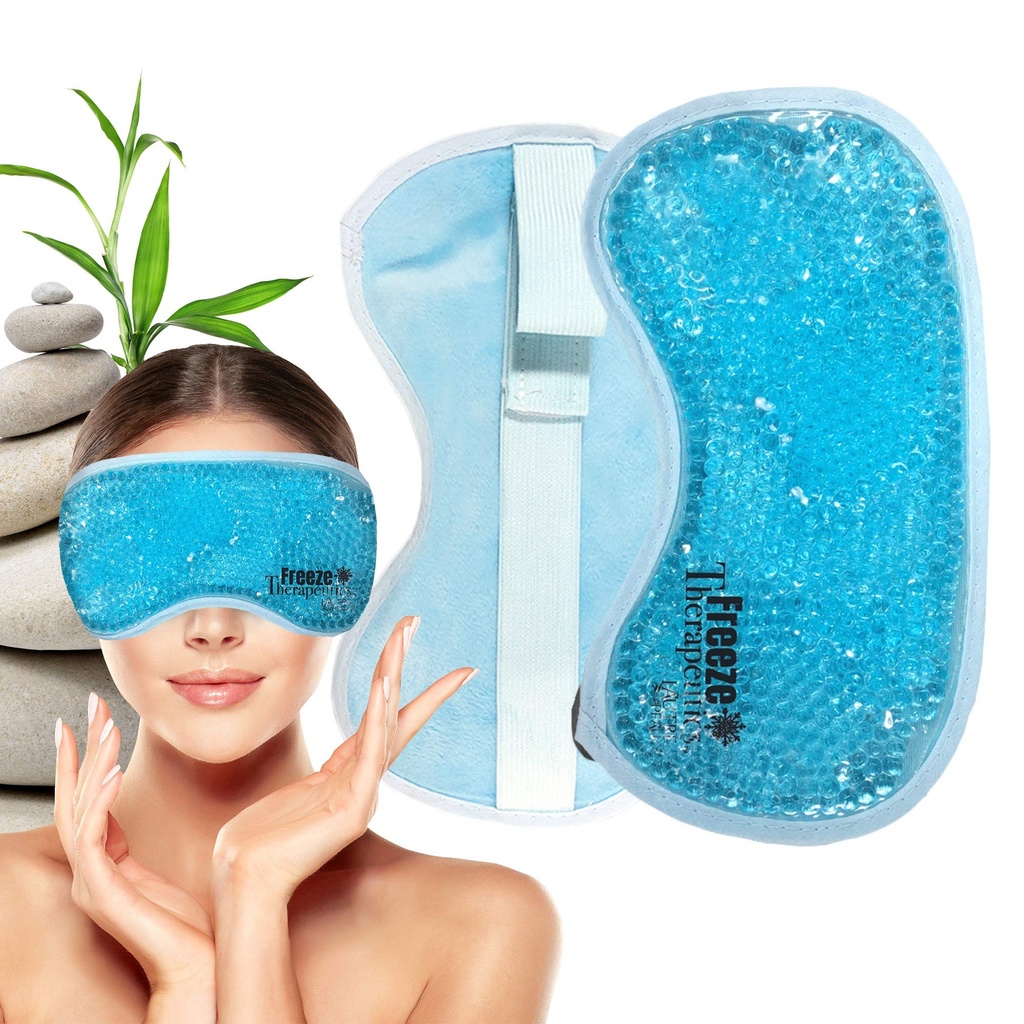 USA Merchant - Hot/Cold Plush Gel Bead Relief Wrap | Freeze Therapeutics by L'AUTRE PEAU | Hot Or Cold Reusable Ice Packs with Flexible Beads (Blue Full Eye Mask)