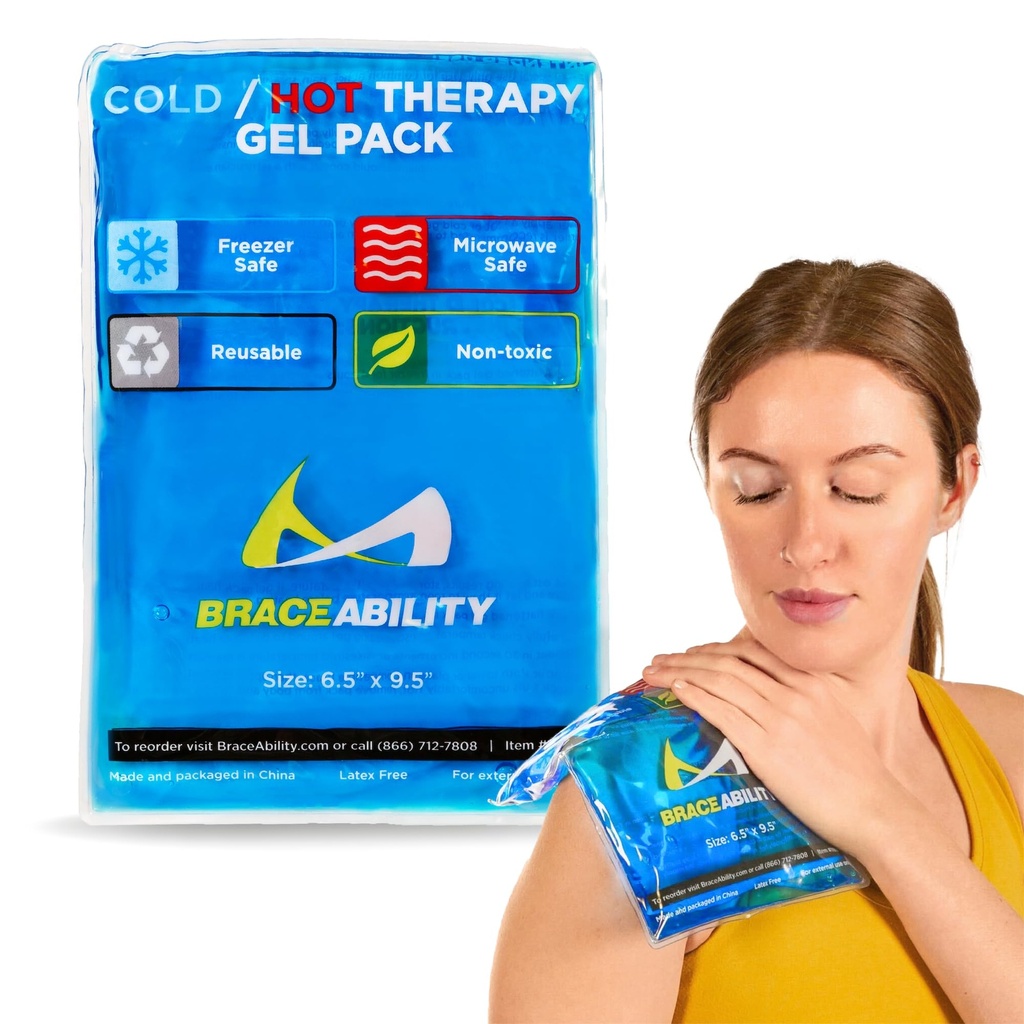 BraceAbility Medical Gel Hot Cold Pack - Reusable Soft Flexible Ice Pack for Hip, Shoulder, Knee, Back - Comfort Cold Compress for Injuries, Swelling, Bruises, Surgery, Kids, Adults (6.5" x 9.5")