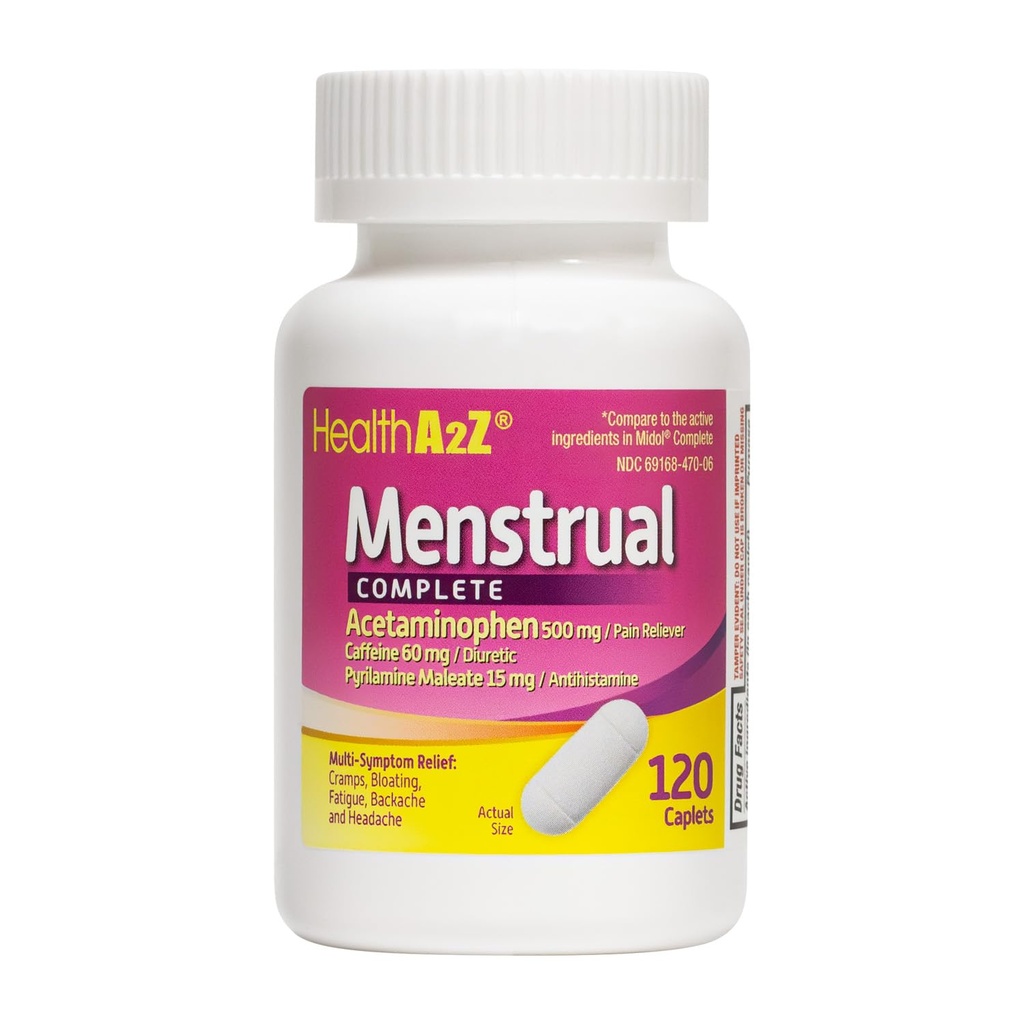HealthA2Z® Menstrual Complete Pain Relief Tablets | Relieves Cramps, Bloating, Fatigue, Backache & Headache (120 Counts)