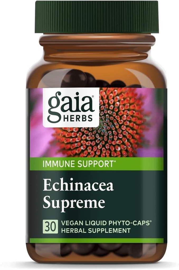 Gaia Herbs Echinacea Supreme - Immune Support Supplement - Echinacea Purpurea & Angustifolia Assembly Immune System - 30 Vegan Sıvı Phyto-Capsules (15-Day Supply)