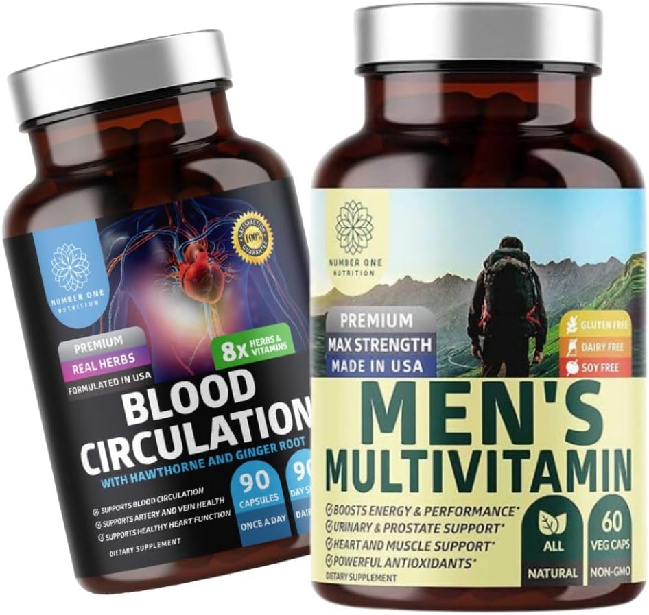 Bir Beslenme N1N Premium Erkeklerin Günlük Multivitamini [Vitamins A C E D, Magnezyum, çinko] ve Blood Circulation Supplement [8 Güçlü Herbs ve Vitaminler], 2 Pack
