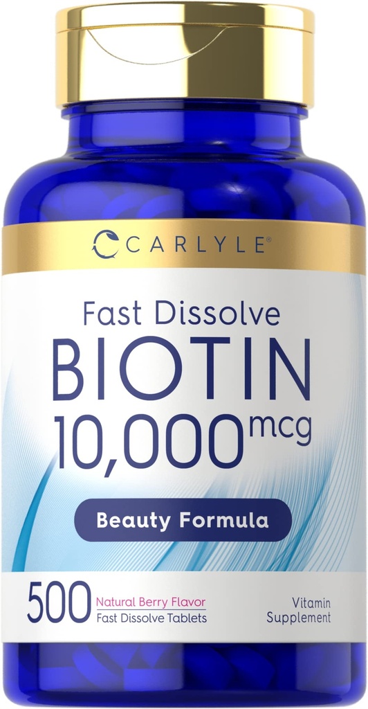 Carlyle Biotin 10.000 Telefon | 500 Hızlı Dissolve Tabletler | Saç, Skin ve Nails | En Güçlü | Vejetaryen, Non-GMO, Gluten Free Supplement