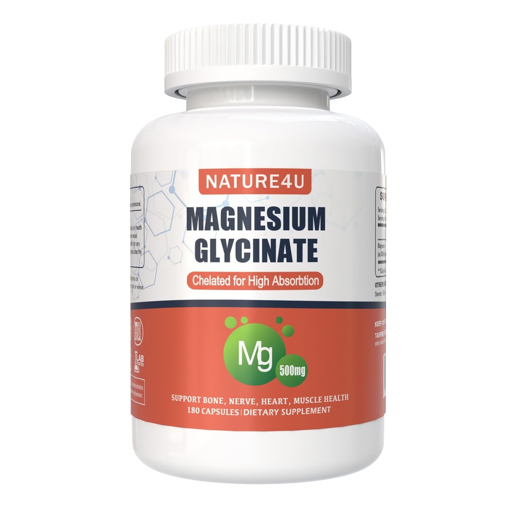 Magnezyum Glycinate 500 mg, yüksek Abpsiyon Tamamı için% 100 Chelate, Kas, Kalp, Asla ve Bone Support, 180 Capsules