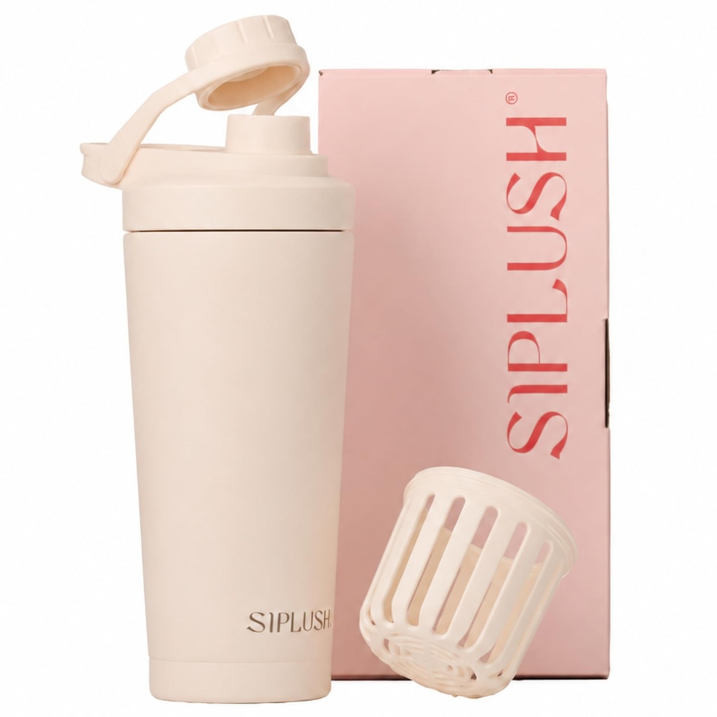 Insulated Protein Shaker Bottle 24oz, Dishwasher Safe, Creamy Pink