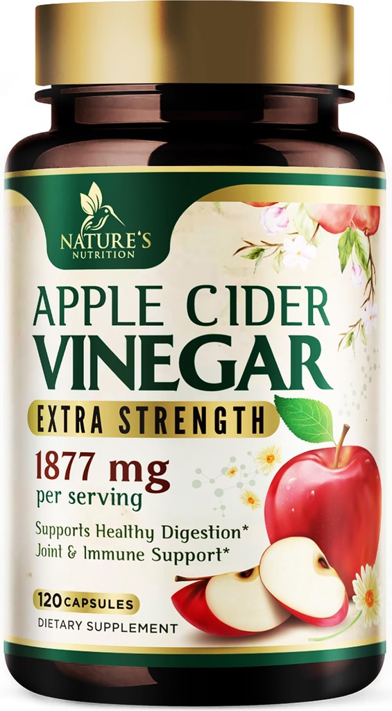Apple Cider Vinegar Capsules 1877 mg - Ekstra Kuvvetli Detox & Cleanse with Vitamin D & çinko - Premium ACV Pills with Joint Natural Digestion & Immune Support - Vegetarian Supplement - 120 Capsules