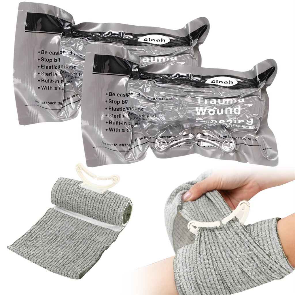 6" Emergency Bandage Compression Trauma Wound Dressing Vacuum Sterile Israeli Bandages Hemostatic for First Aid Emergency Battle Self-Rescue