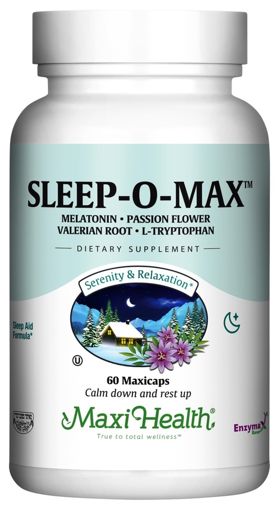 Maxi Health Yetişkin Herbal Sleep-O-Max Valerian Root, Melatonin, Tryptophan, Passionflower - Doğal Uyku Tamamı - Calm Sleep Support Formula