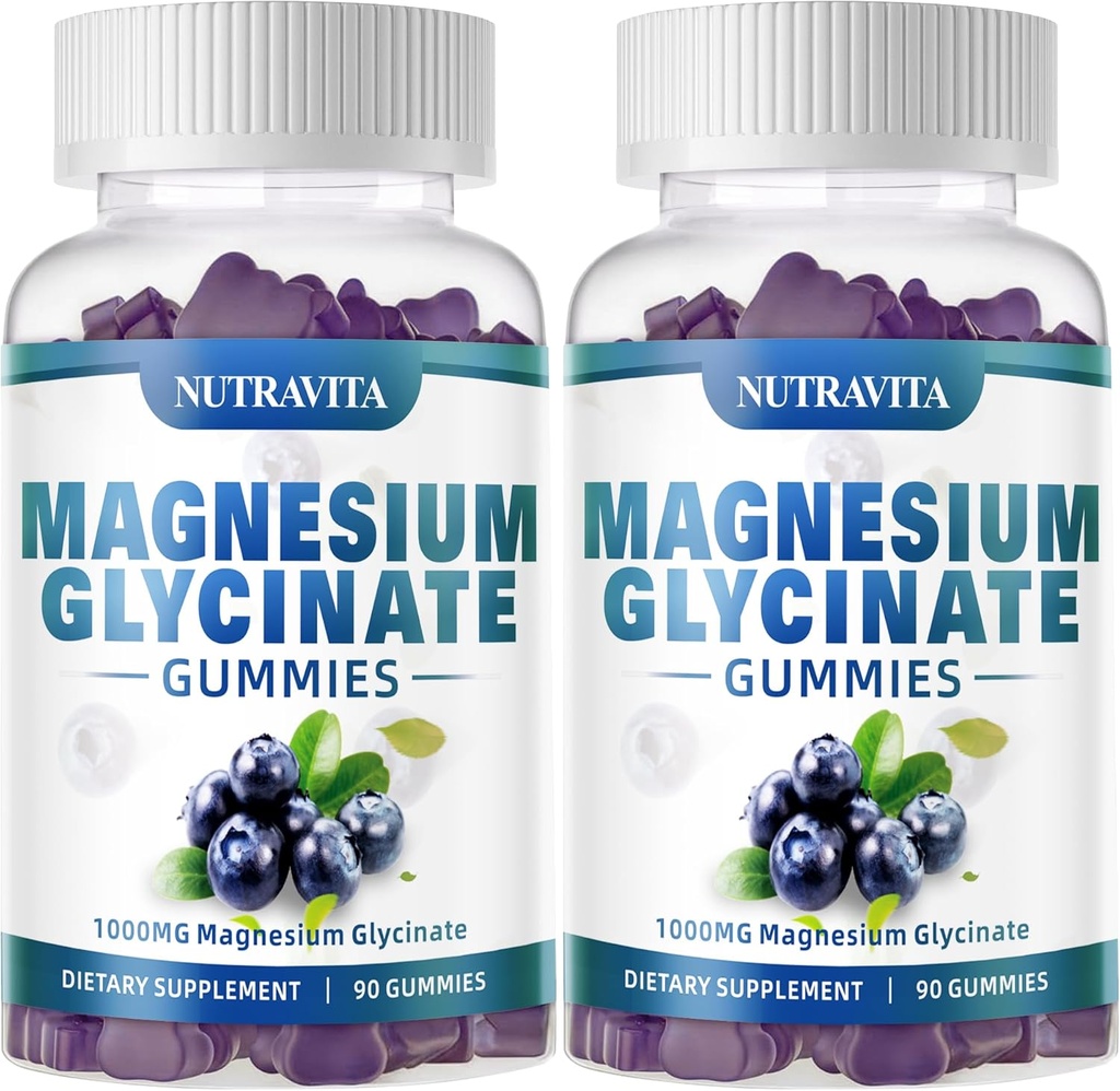 Magnezyum Glycinate Gummies 1000 mg with Magnezyum L-Threonate,Chelated Magnezyum Pyum Kompleksi VitD, B6, CoQ10, Macau, Supports for Memory, Calm, Mood - 180 Gummies Blueberry