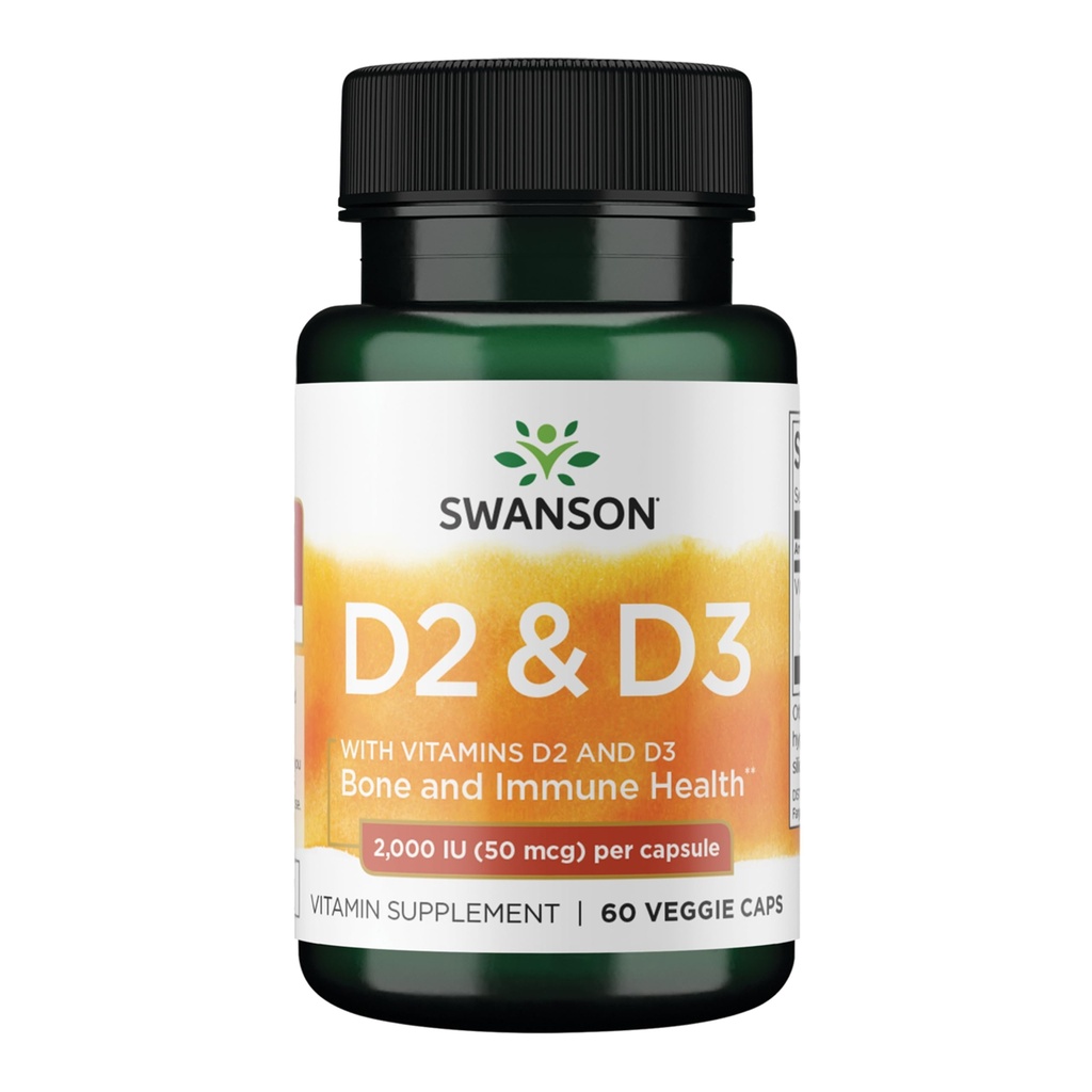 Swanson D2 & D3-2,000 IU - Dental & Bone Health Supplement - Offers Immune Support - Aids Calcium Absorption - Non-GMO - 60 Veggie Capsules