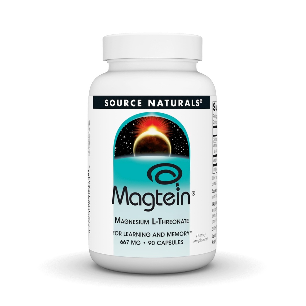 Source Naturals Magtein Magnezyum L-Threonate 667 mg Supports Focus, Mood, Sağlıklı Bellek, Bilişsel Fonksiyonl, Uyku* - 90 Capsules