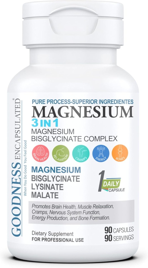 Magnezyum 3, 1 Bisglycinate Kompleksi, GOODNESS ENCAPSULATED'den.