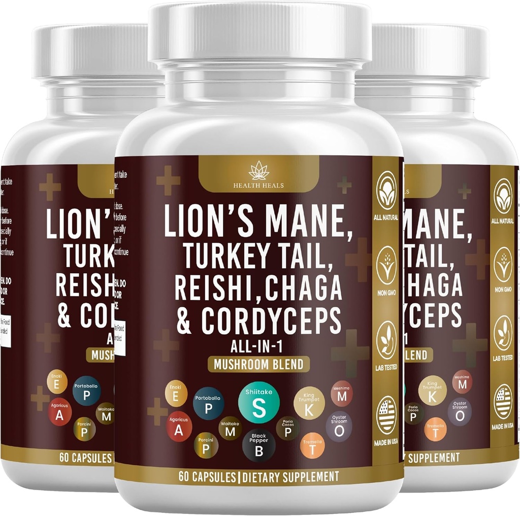 Lion's Mane Türkiye Tail Reishi Cordyceps Chaga Marshmallow Root - 180 Count