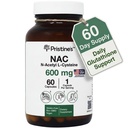 PRISTINE'S N-Acetyl L-Cysteine (NAC) 600MG 60 Günlük Supply Supplement Capsules - Glutathione & Liver Detox Desteği - Potent Antioksi - Vegan, Gluten Free, Non GMO Glass Şişe Şişe Şişe