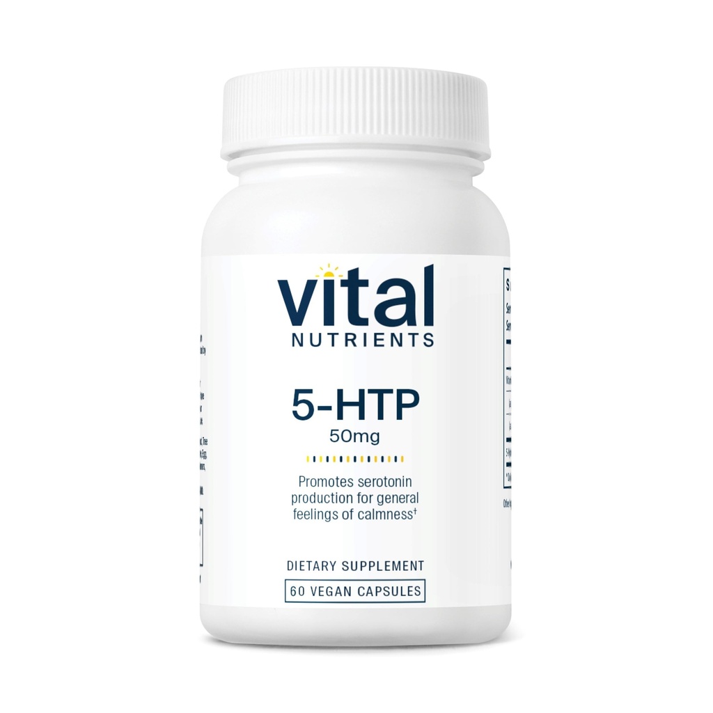 Vital Nutrients 5-HTP 50mg (5-hidrxytryptophan) | Vegan Serotonin Destek Supplement* | Uyku ve Stres Desteği | 5HTP ve B6 | Gluten, Süt, Soy Free | Non-GMO | 60 Capsules