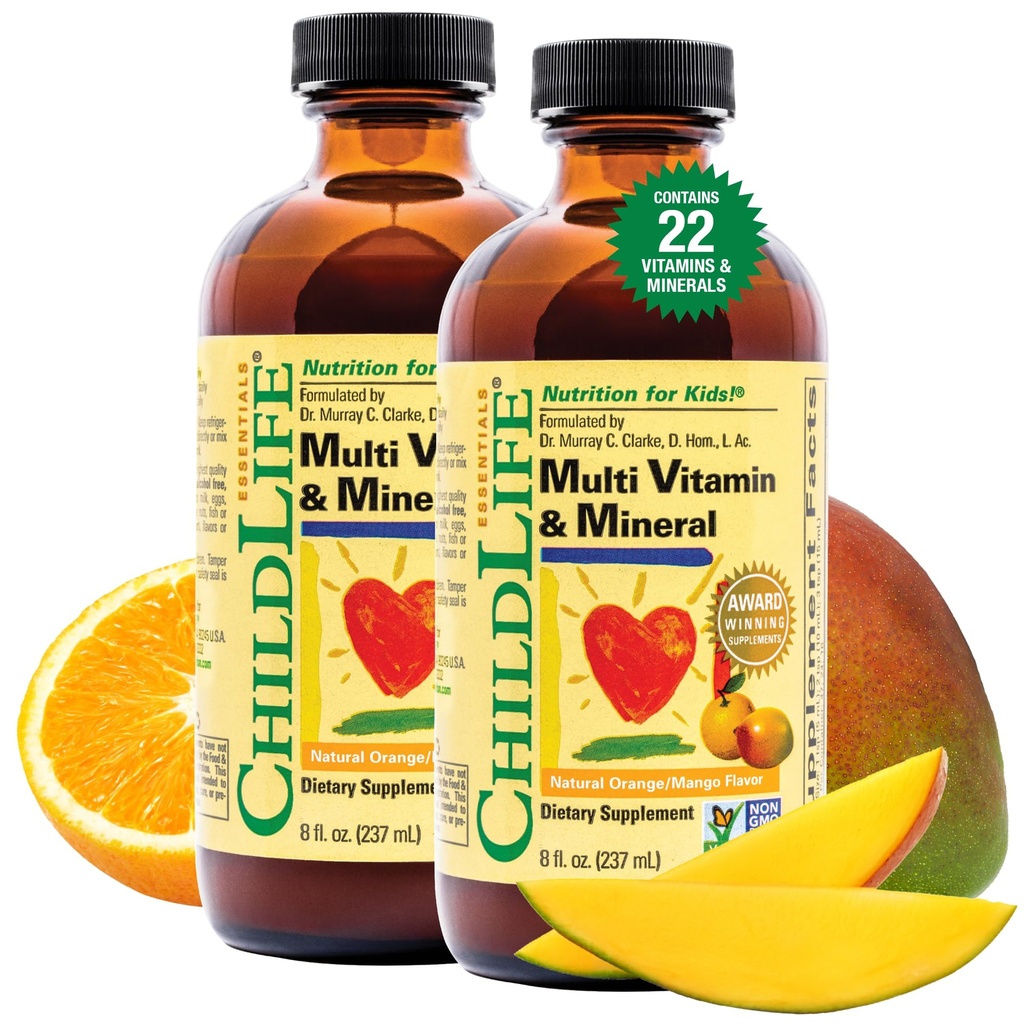 ÇOCUKLIFE ESSENTIALS Kids Multivitamin & Mineral - Çocuk Vitaminleri, Çocuklar için Çokvitamin, Toddler Multivitaminler, Sıvı Vitaminler, Bebek Çokvitamin - Doğal Orange & Mango, 8 Fl Oz (Pack of 2)