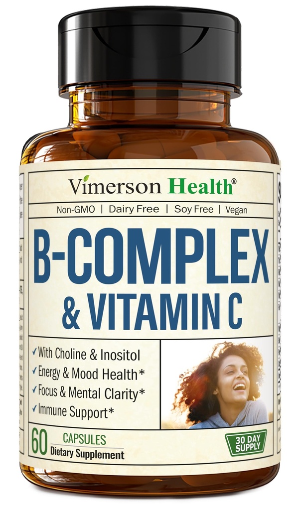 VIT C & Folic Acid (Folate) ile B Kompleksi: B1, B2, B3, B5, B6, B7, B12 + Biotin, Choline & Inositol. Aids Mood, Energy, Nervous System & Immune Support