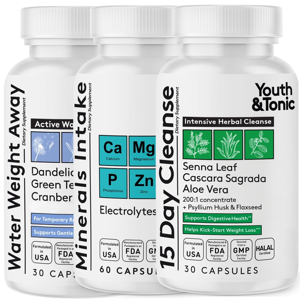 Gençlik ve Tonic Water Kilo Away ve 15 Day Cleanse Sche, Diuretics Kullanırken, Replenish Electrolytes ile paketlendi.