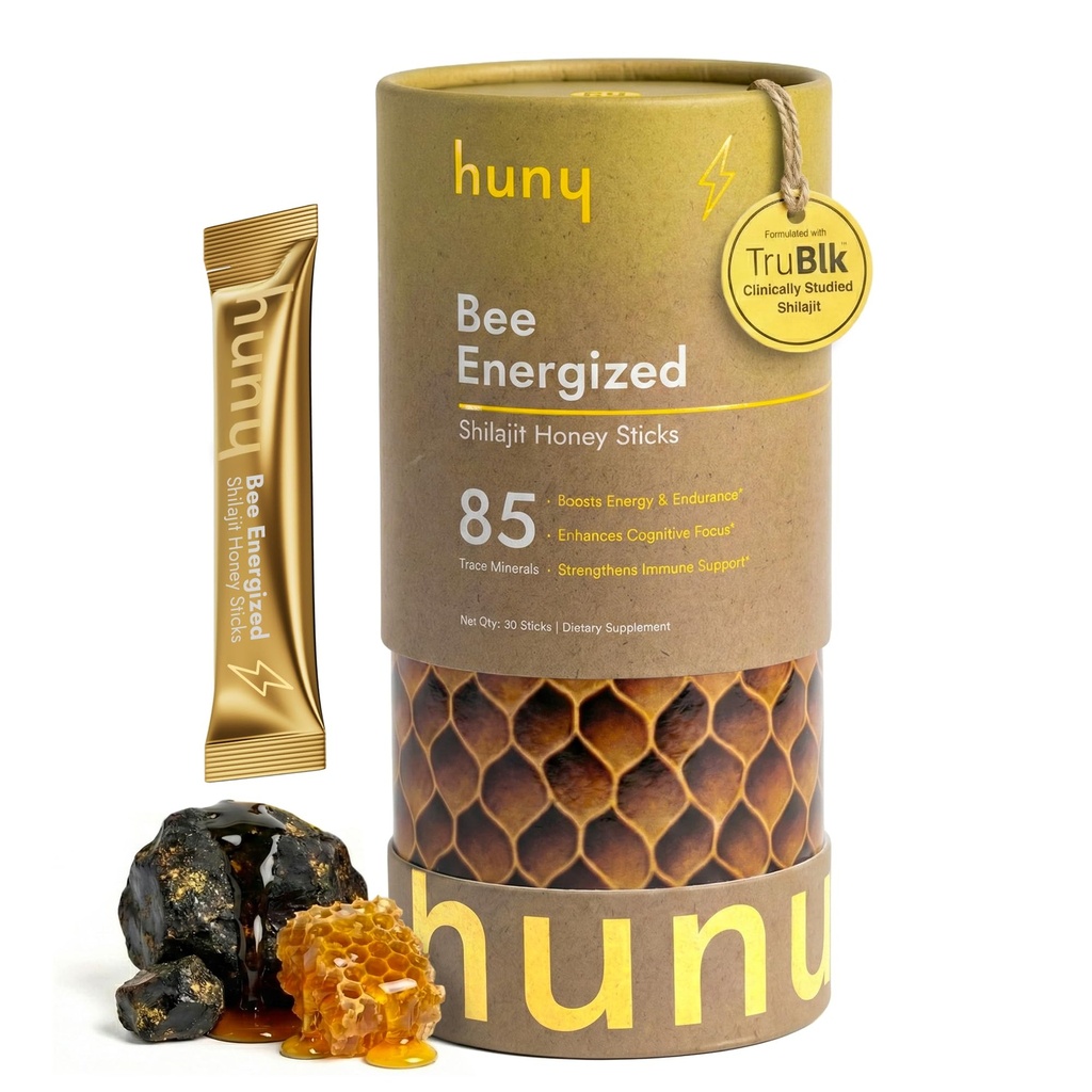 HUNY Bee Shilajit Honey Sticks ile Enerji, Focus & Immune Support | Pure Himalaya Shilajit for Men & Women | 30 Count (Pack of 1)