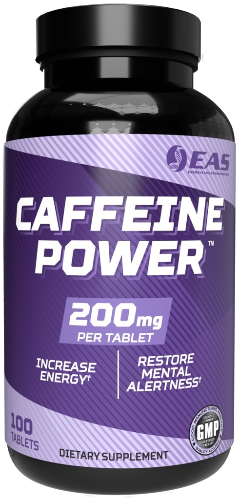EAS Caffeine Power 200 mg | Caffeine Pills Tamam | Enerji ve Restore Ruh Uyarıcılığı | Gluten Free, Non GMO, Vegetarian Friendly | 100 Tablet