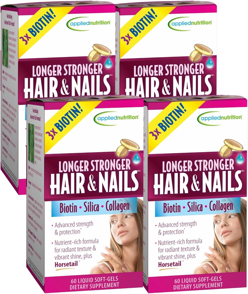 Uygulamalı Beslenme Longer Güçlü Saç ve Çiçeği - 60 Sıvı Yumuşak-Gelin, 4 Paket - Biotin, Silica & Collagen - 120 Hizmet