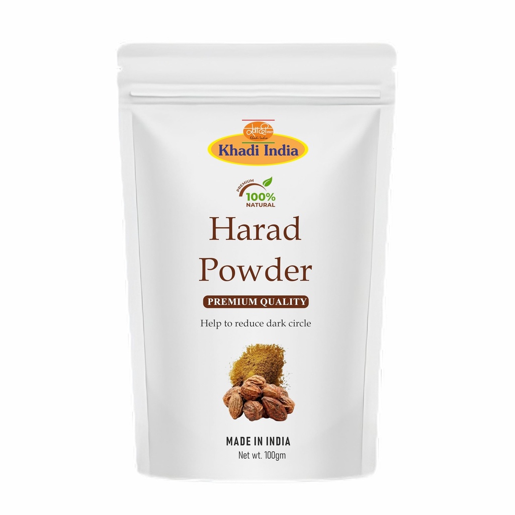 Khadi 100% Pure & Organic Harad - Haritaki Powder - Inknut Powder - Useful for Dark Circles, Face, Skin Fresh (100gm., HARAD)