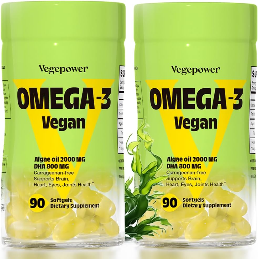 Vegan Omega-3 DHA Supplements – Premium Fish Oil Alternatif Algae Oil | 90 Carrageenan Free Softgels | Plant Based Algal DHA Essential Fatty Acids, Non-GMO (Algae, 90 Count (Pack of 2))