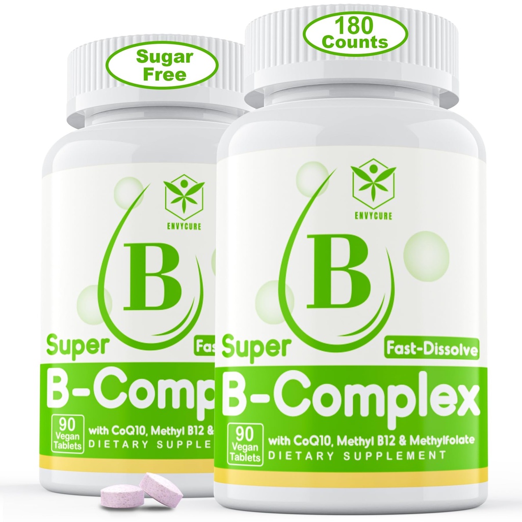 Sugar Free Vitamin B Kompleksi ile Me 12, TorchFolate, B6, B1, B2, B3, Hızlı Dissolve Yüksek Lisanslı Enerji Seviyeleri için Uygun B Kompleksi, Neural System, Vegan,180 Tabletler