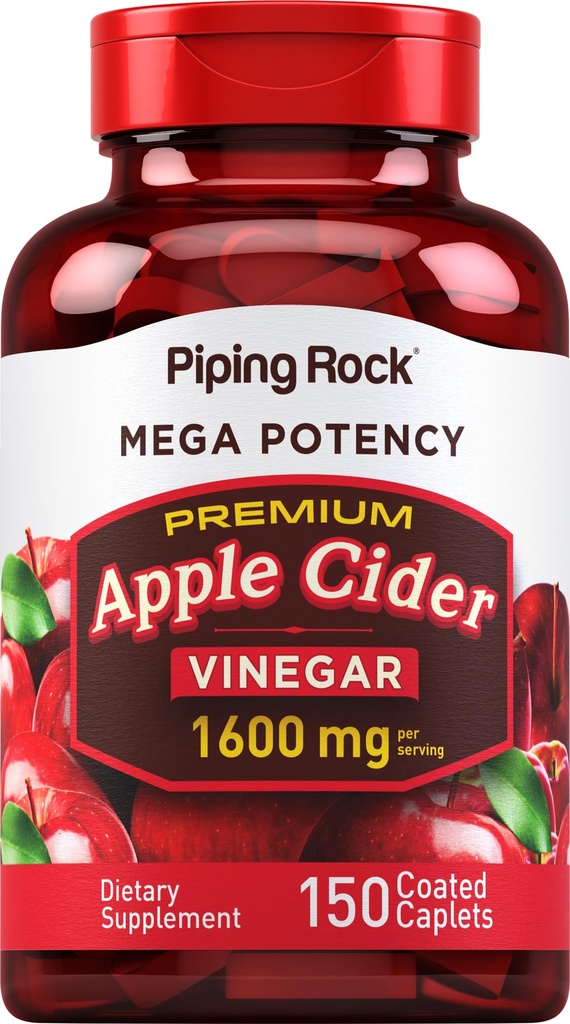 Piping Rock Apple Cider Vinegar Capsule Caplets | 1600 mg | 150 Pills | Yüksek Potency | Ekstra Kuvvet ACV Supplement | Vegetarian, Non-GMO, Gluten Free