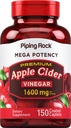 Piping Rock Apple Cider Vinegar Capsule Caplets | 1600 mg | 150 Pills | Yüksek Potency | Ekstra Kuvvet ACV Supplement | Vegetarian, Non-GMO, Gluten Free
