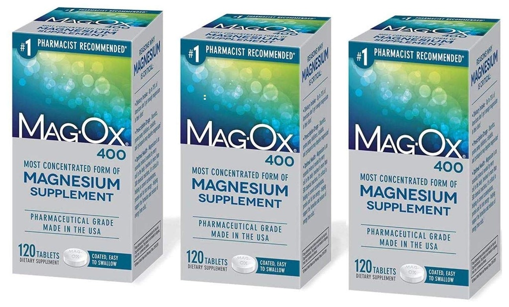 Mag-Ox 402 Mag-Ox 400 Mineral Diyeti Tamam Tabletleri, 483 mg Magnezyum Oksit-3 Count, 3-Pack, 3.0 Count