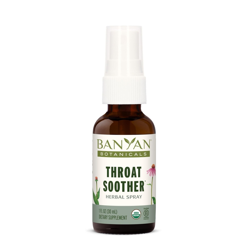 Banyan Botaniks Throat Soother Herbal Spray – Organik Herbal Throat Mix'le Echinacea Root for Throat Comfort and Immune Support* – 1 fl oz. – Non-GMO Sustainable Sourced Vegetarian Herbal Throat Spray